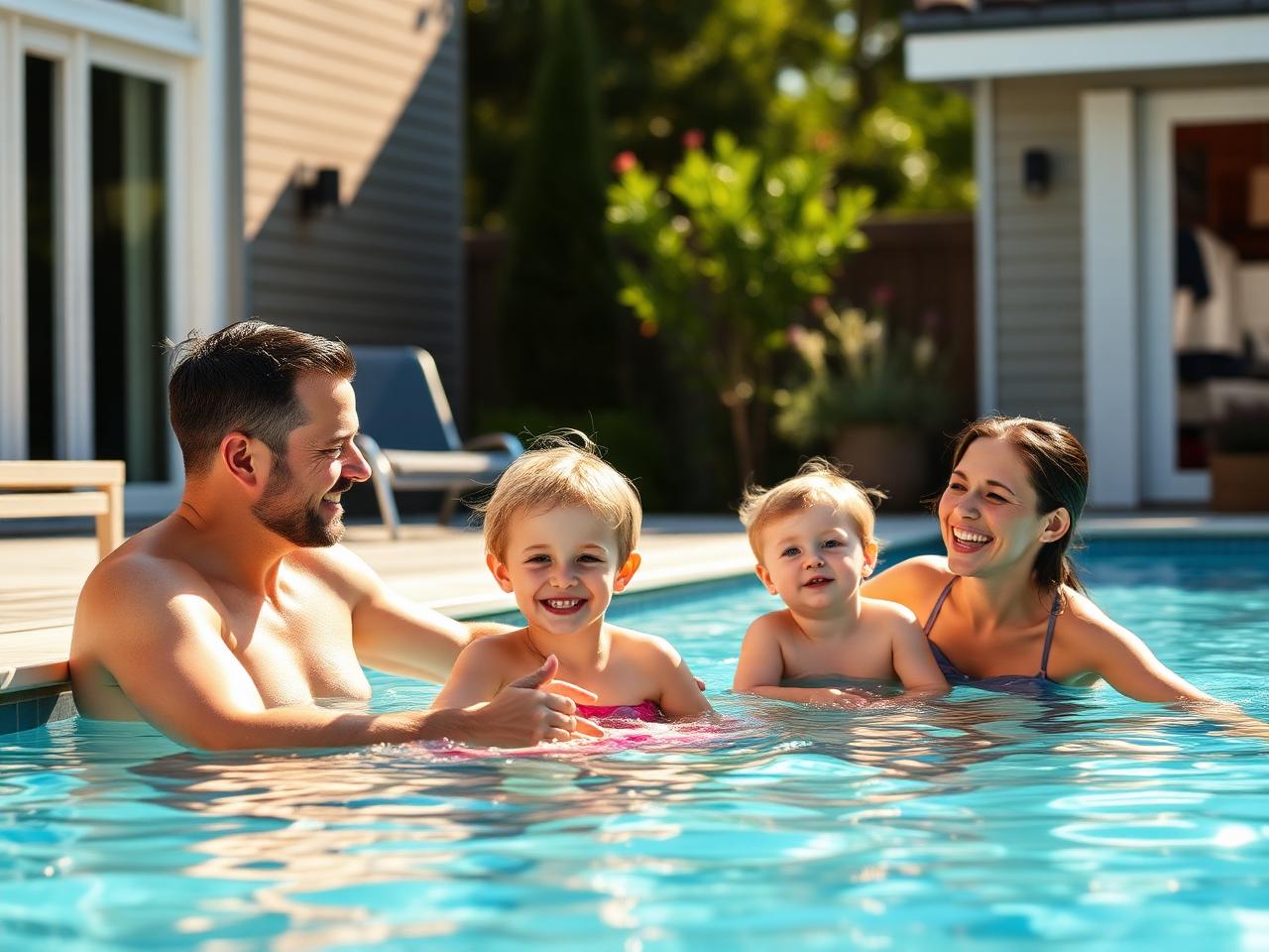 Famille profitant d'une piscine installée par OBOA Piscine